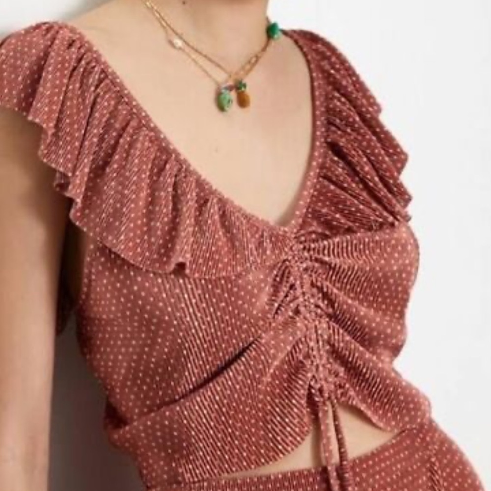 Zara Dusty Pink Ruffled Bib Collar Blouse - Size L